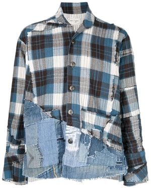 Greg Lauren Camicia Con Inserti Denim - Blu