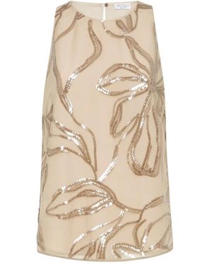 Brunello Cucinelli Floral Sequin Top - Natural
