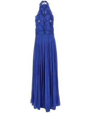 Costarellos Robe Longue Plissée À Dos Ouvert - Bleu
