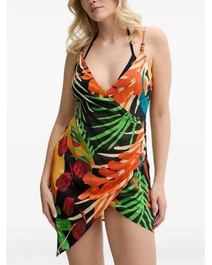 Desigual Tropical-Print Wrap-Style Beach Dress - Green