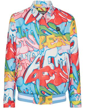 Philipp Plein Graffiti-Print Shirt Jacket - Red