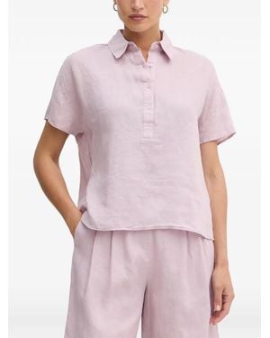 Benetton Short-Sleeve Linen Polo Top - Purple