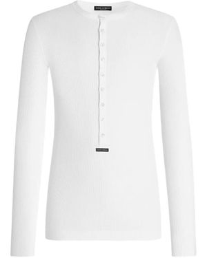 Dolce & Gabbana Cotton Serafino T-Shirt With Label - White