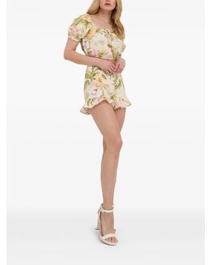 Guess Shorts con volantes y motivo floral - Blanco