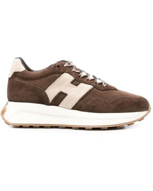Hogan H641 Suede Logo-Patch Trainers - Brown