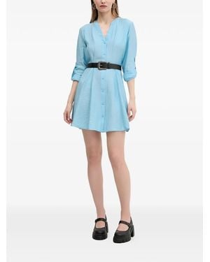Desigual Buttoned Belted Mini Dress - Blue