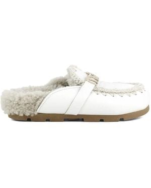 Mou Letter Logo Fur Sandals - White