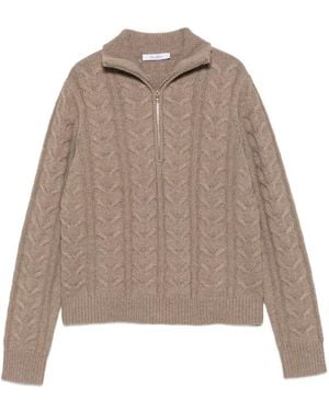 Max Mara Libero Cable-Knit Quarter-Zip Jumper - Natural