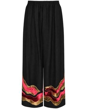 Biyan Appliqué Gabardine Palazzo Trousers - Black