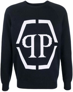 Philipp Plein インターシャロゴ セーター - ブルー
