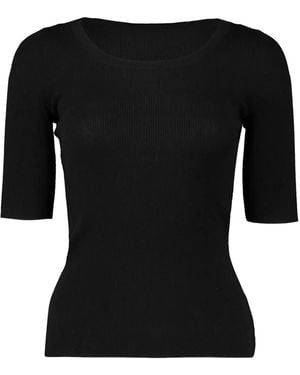 Michael Kors Scoop-Neck Ribbed-Neck T-Shirt - Black