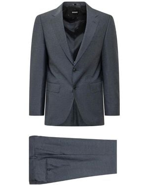 BOSS Slim-Fit Wool Suit With Pattern - Blue