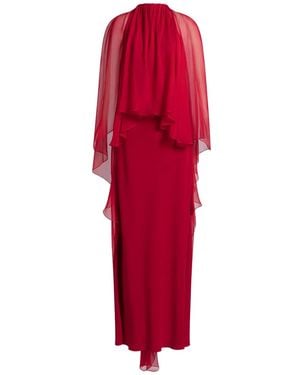 Alberta Ferretti Cape-Overlay Maxi Dress - Red