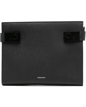 Ferragamo Gancini-Buckle Leather Clutch Bag - Black