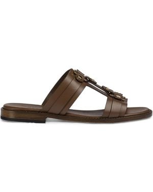 Doucal's Studded Leather Slides - Brown