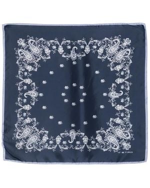 Etro Silk Scarf With Placed Floral Paisley Print - Blue