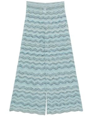 D.exterior Chevron-Knit Wide-Leg Trousers - Blue
