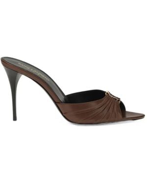 Saint Laurent Babylone Ruched Leather Sandals - Brown