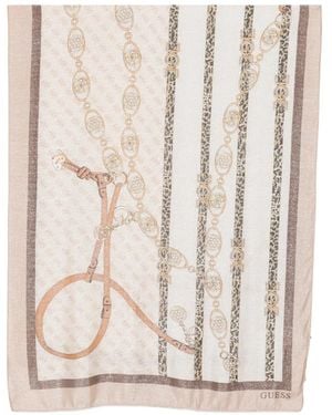 Guess Leopard-Print Logo Scarf - Natural