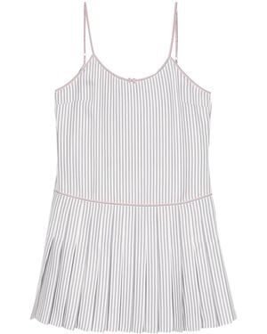 Thom Browne Striped Pleated Minidress - White
