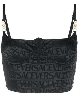 Versace Allover-Print Corset-Style Bra - Black