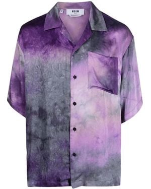 MSGM Logo-Print Short-Sleeve Shirt - Purple