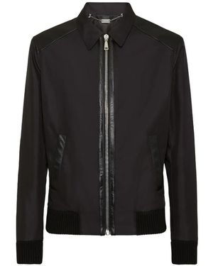 Billionaire Leather-Trim Bomber Jacket - Black