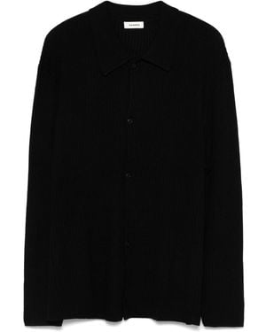 Sandro Ribbed Knit Spread Collar Shirt - Black