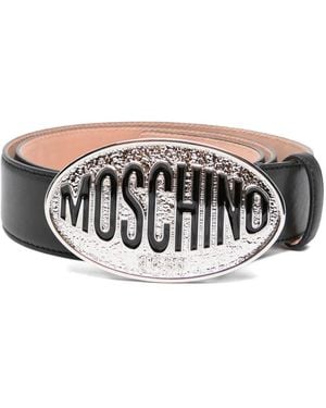 Moschino Leren Riem Met Ovalen Gesp - Wit