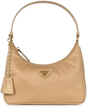 Prada Logo-Appliqué Shoulder Bag - Natural