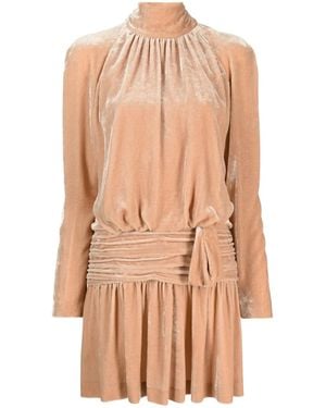 Alberta Ferretti Gathered Long-Sleeve Velvet Minidress - Pink