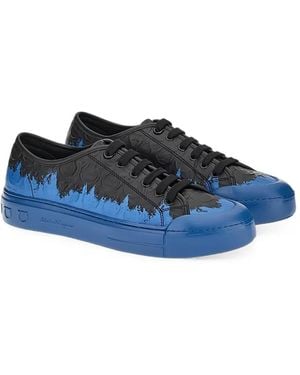 Ferragamo Gancini-Embossed Leather Sneakers - Blue