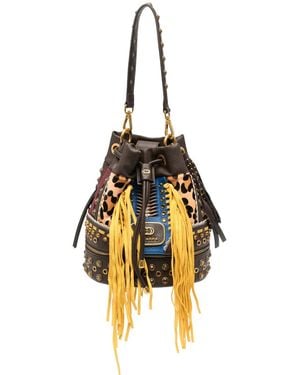 La Carrie Jungle Fringe-Trimmed Studded Bucket Bag - Metallic
