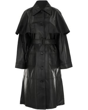 Sea Caitlin Cape-Detail Leather Trench Coat - Black