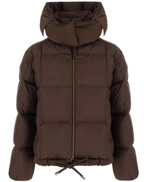 Moncler Legerete Square-Quilted Hooded Short Down Jacket - Brown