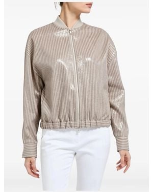 Brunello Cucinelli Sequin-Embellished Striped Jacket - White