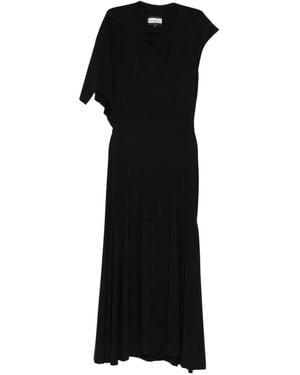 Hamza Asymmetric-Neckline Flared Dress - Black
