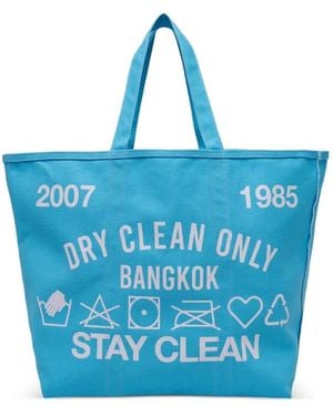 Dry Clean Only Medium Slogan-Print Tote Bag - Blue