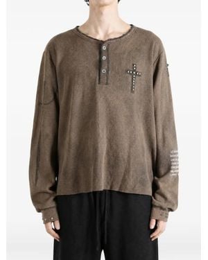 SAITOS T-Shirt Henley Public Image A Maniche Lunghe Con Effetto Vissuto - Marrone
