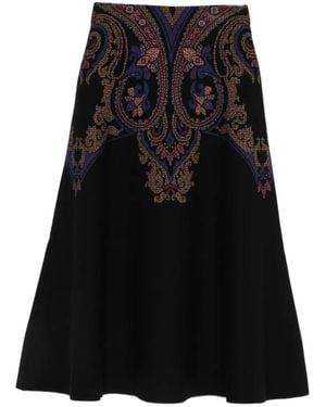 Etro Paisley-Pattern A-Line Midi Skirt - Black