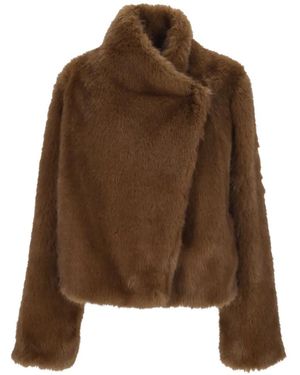 BB COUTURE Faux-Fur Funnel-Neck Jacket - Brown