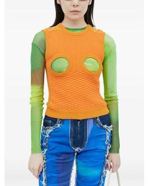 PAULA CANOVAS DEL VAS Cut-Out Waffle-Knit Top - Blue
