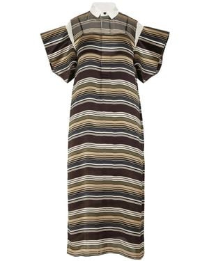 Sacai Gestreiftes Midikleid - Braun