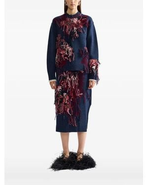 Erdem Intarsia Frayed-Detail Sweater - Blue