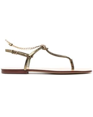 MARIA LUCA Chain-Link Slip-On Leather Sandals - Natural