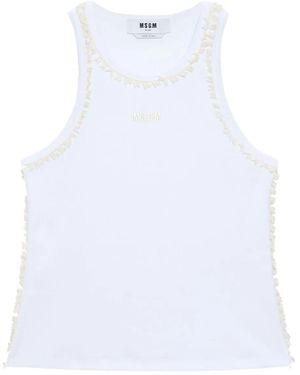 MSGM Canotta Con Ricamo - Bianco
