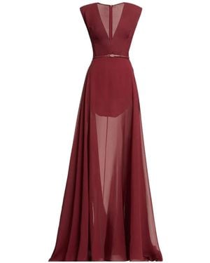 Elie Saab V-Neck Belted Maxi Dress - Red