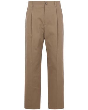 Valentino Garavani Pleated Logo-Embroidered Trousers - Natural
