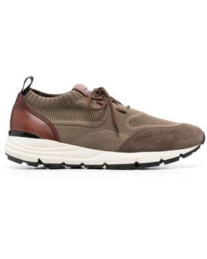 SCAROSSO Knitted-Upper Leather Trainers - Brown