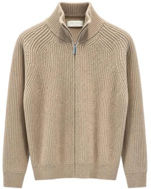 THE PULL Gerippter Cardigan Mit Reißverschluss - Natur